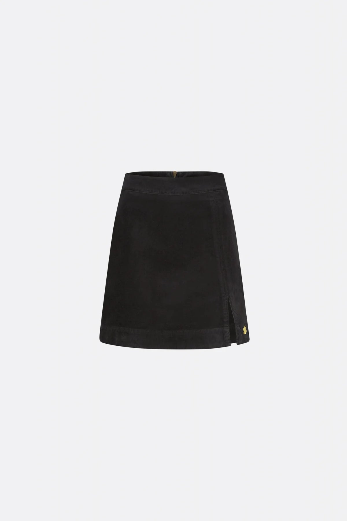 Short A line black fine corduroy skirt with front side split