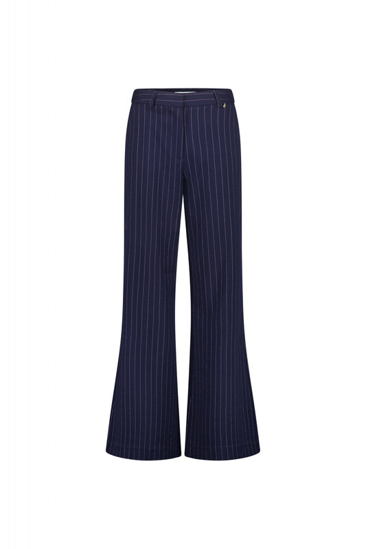 Wide leg long navy with pink sparkle pinstripe tailored trousers