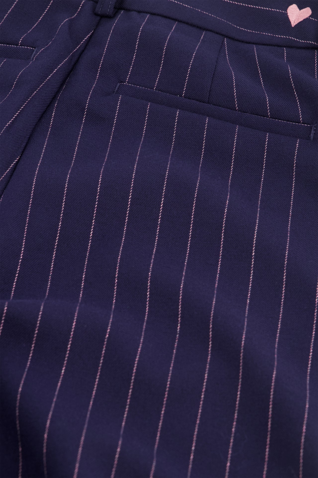 Wide leg long navy with pink sparkle pinstripe tailored trousers