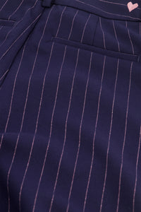 Wide leg long navy with pink sparkle pinstripe tailored trousers