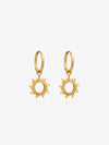 small gold huggie hoop earrings with spiky sunshine charms from rachel jackson