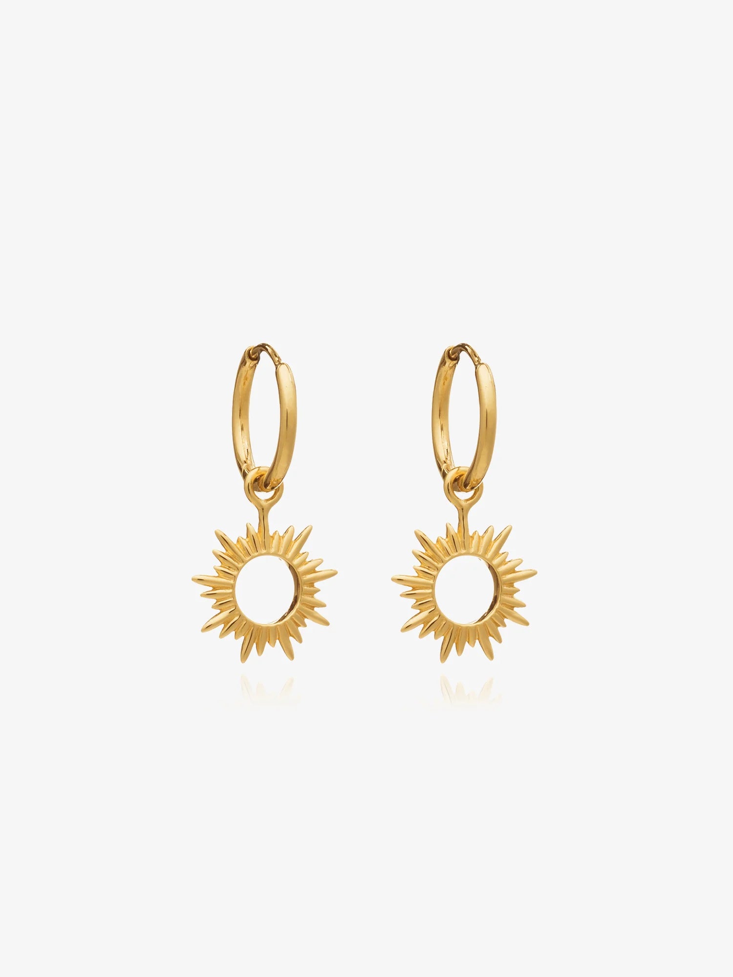 small gold huggie hoop earrings with spiky sunshine charms from rachel jackson