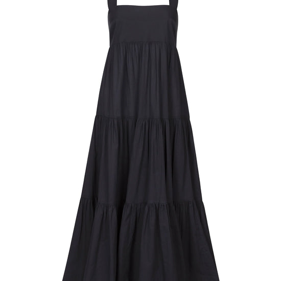 Black dress with thin straps by Mondo Corsini on a white background