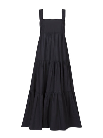 Black dress with thin straps by Mondo Corsini on a white background