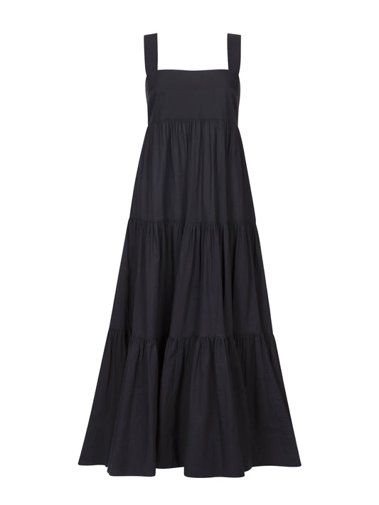 Black dress with thin straps by Mondo Corsini on a white background
