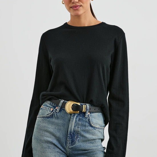 long sleeve round neck cotton cashmere black top