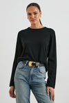 long sleeve round neck cotton cashmere black top