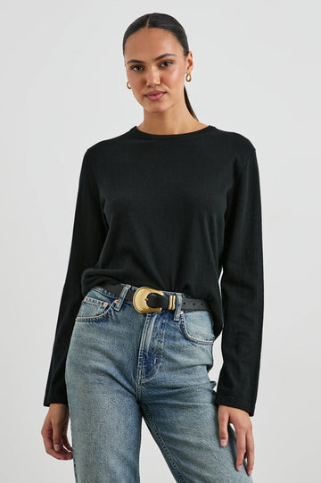 long sleeve round neck cotton cashmere black top