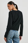 long sleeve round neck cotton cashmere black top rear view 