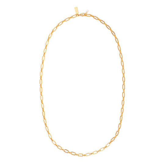 Long link gold chain necklace with lobster fastening and fresh water pearl bead