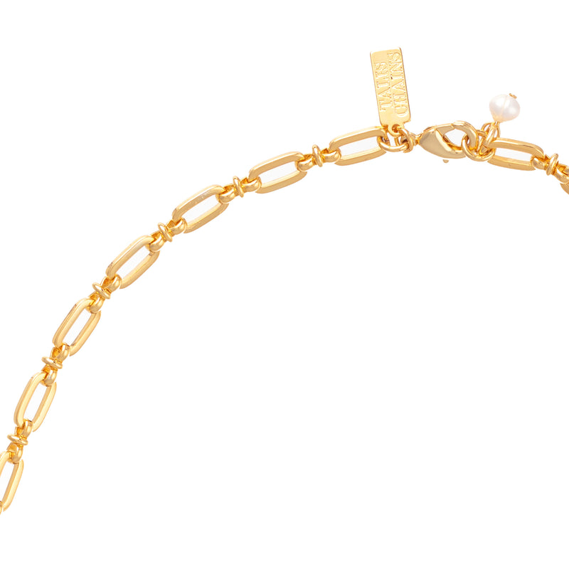 Long link gold chain necklace with lobster fastening and fresh water pearl bead