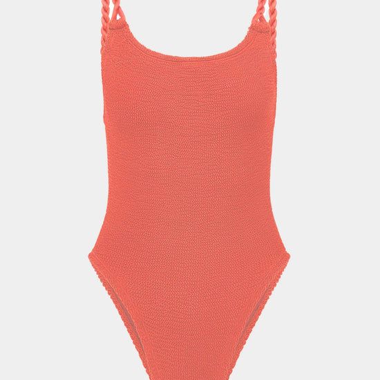 Coral coloured swimsuit from Hunza G