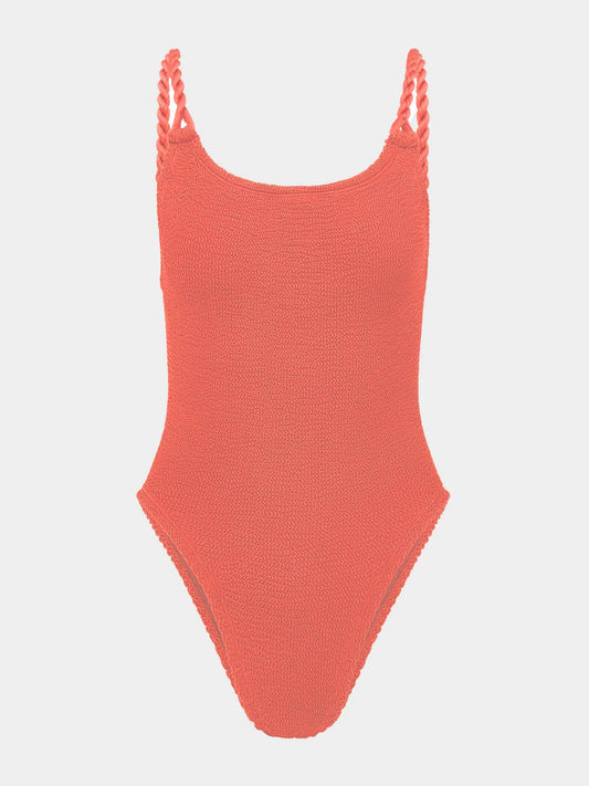 Coral coloured swimsuit from Hunza G