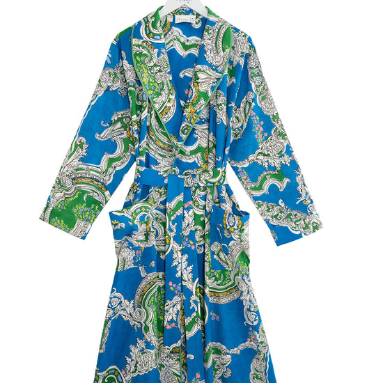 Blue patterned robe on a white background
