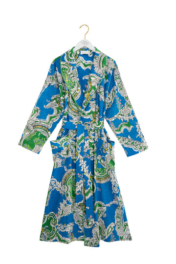 Blue patterned robe on a white background
