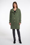 green fluffy long cardigan which comes just above the knee with fringe detailing patch pockets and long sleeves