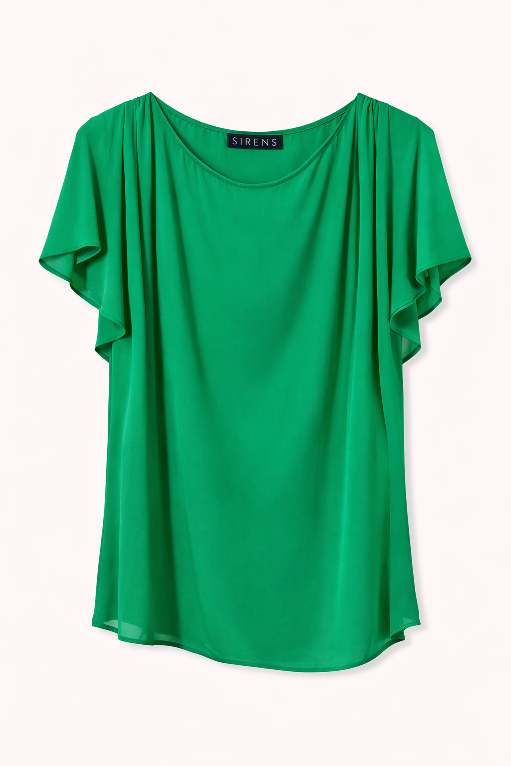 Green top with ruffle short sleeves on white background