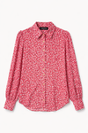Floral pink shirt with slight ballon sleeves product shot.