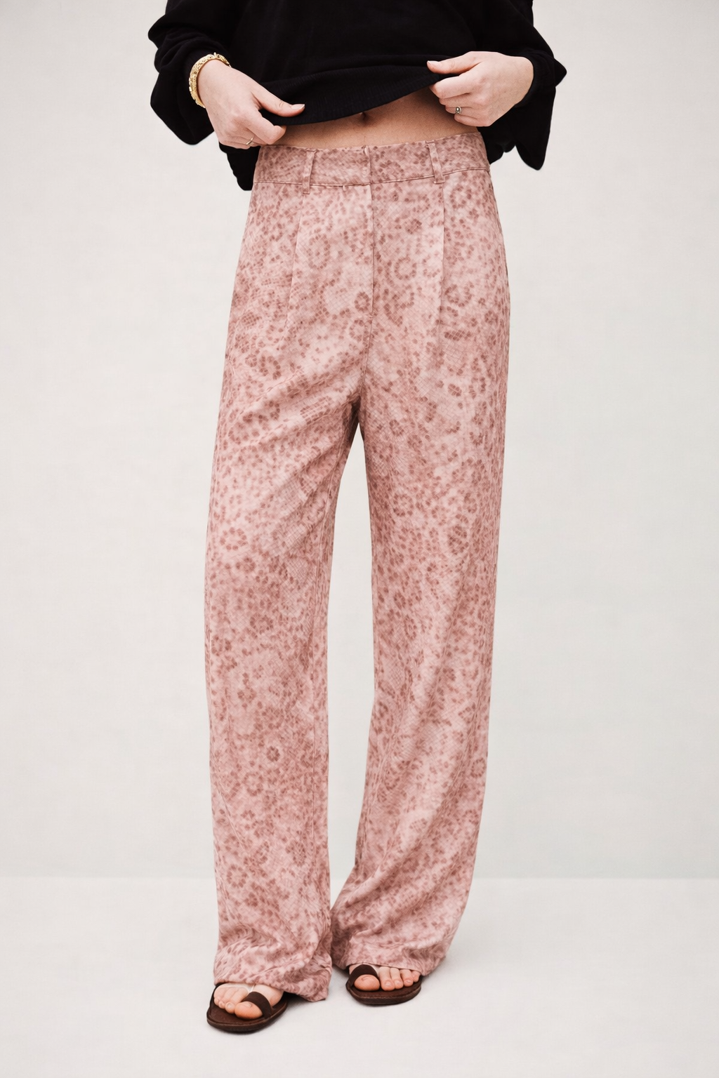 Wide straight leg trousers with pink animal print from ba&sh