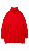 Red boxy turtleneck knit on a white background
