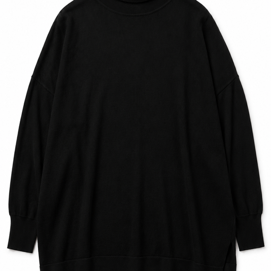 Black turtleneck wool knit on a white background