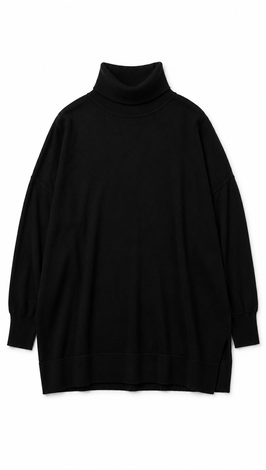Black turtleneck wool knit on a white background