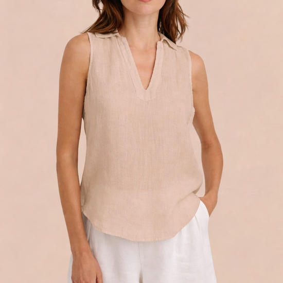 Sleeveless linen shirt in sand from bella dahl