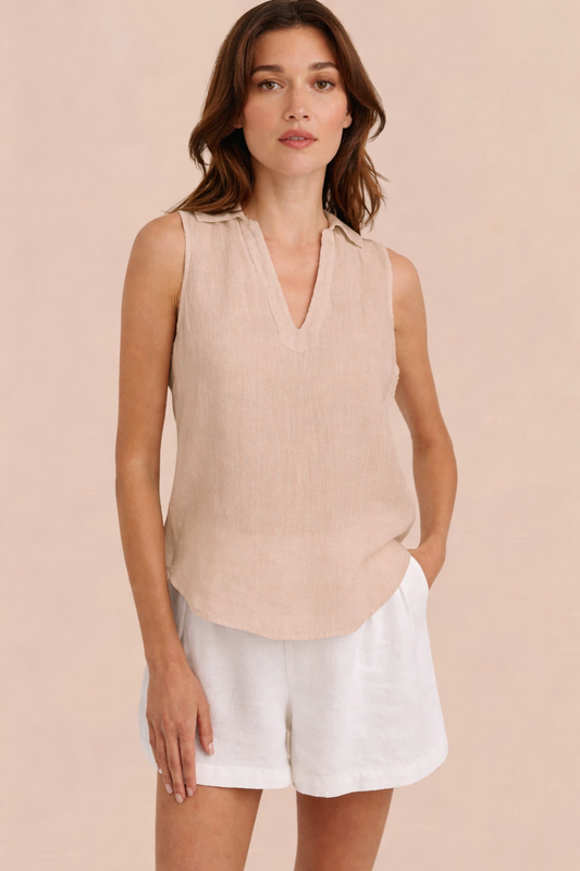Sleeveless linen shirt in sand from bella dahl