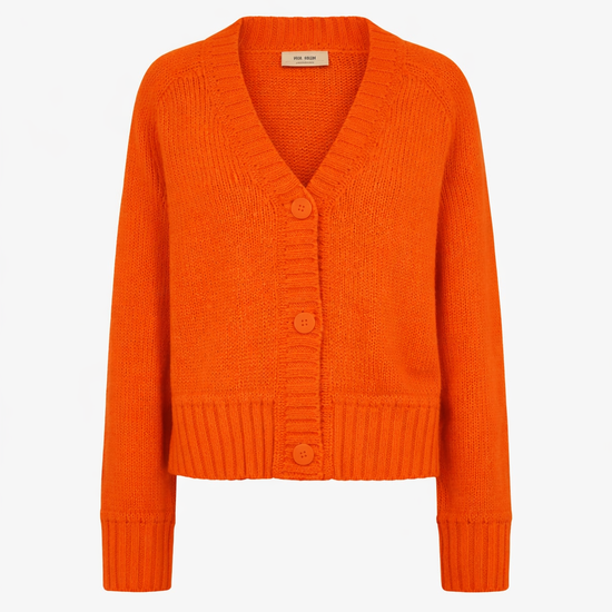 orange cardigan on a white background