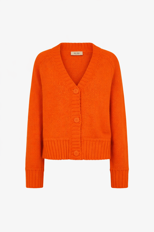 orange cardigan on a white background
