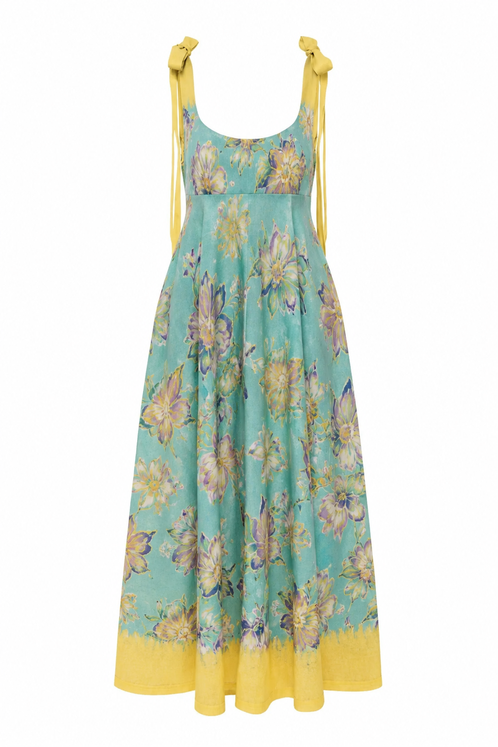 Floral dress with yellow accents on a white background
