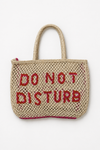 Woven bag with ink slogan on a white background