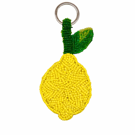 beaded lemon keyring on white background