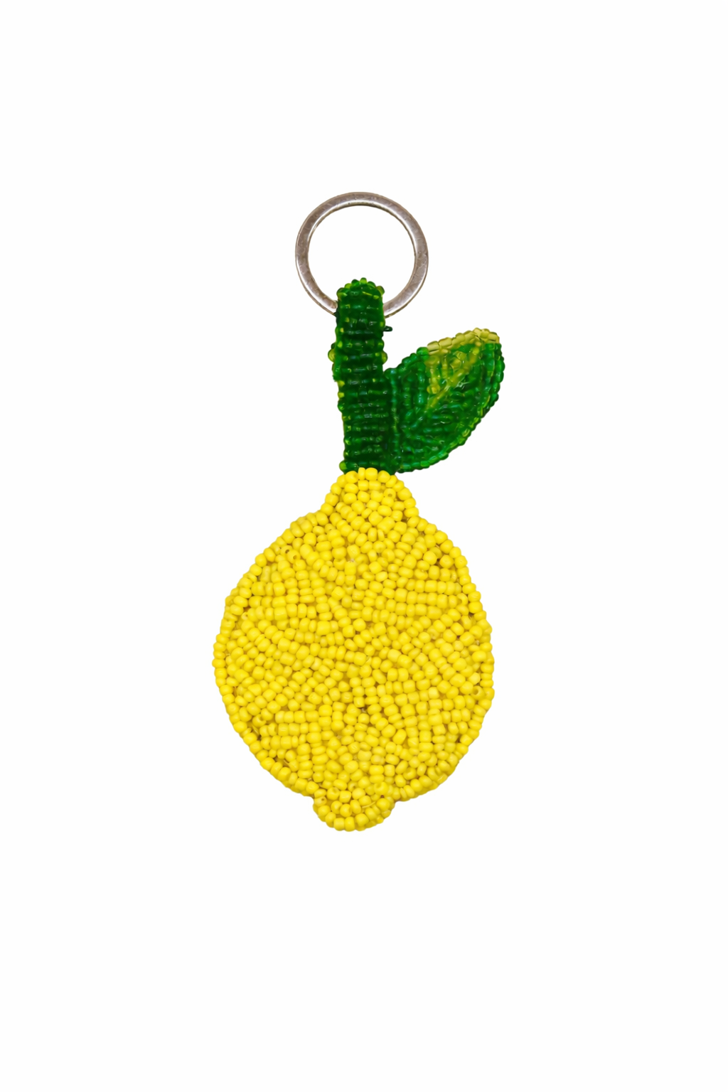 beaded lemon keyring on white background