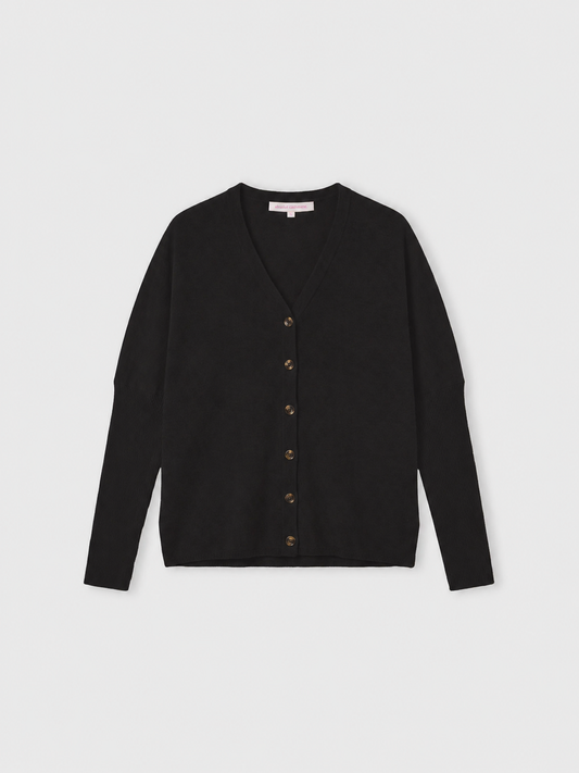 Black oversize cashmere cardigan with a v neck