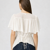 Rear view of pretty antique white short sleeve blouse from Paige