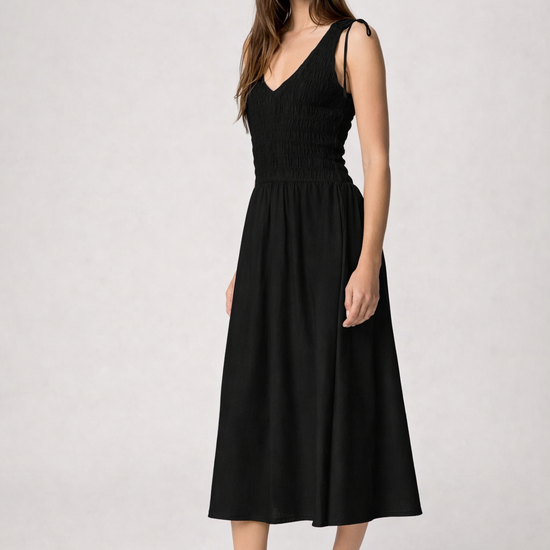 Black summer dress with vest shape top from Paige