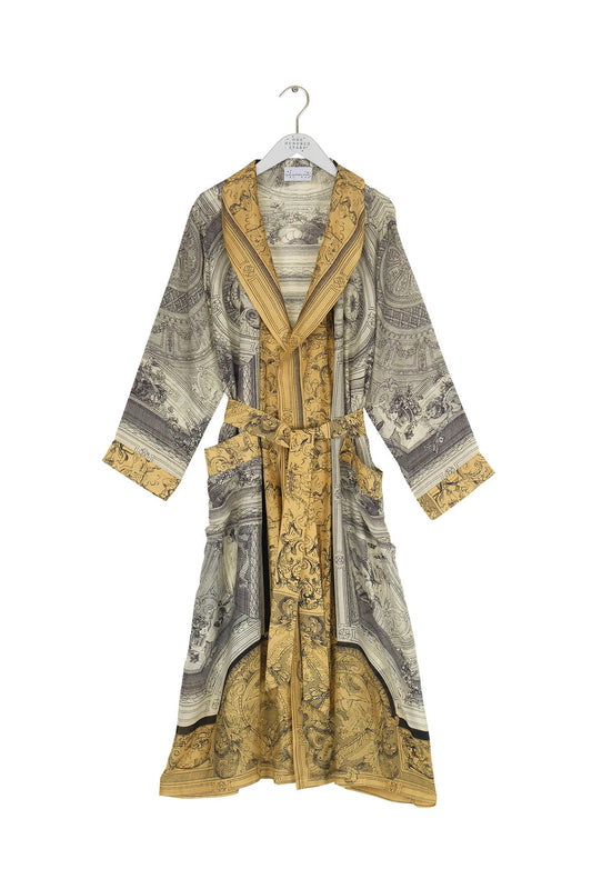 gold and grey antique inspired hand drawn robe 