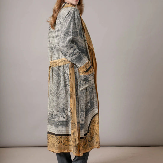 gold and grey antique inspired hand drawn robe  rear view 