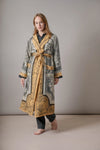 gold and grey antique inspired hand drawn robe model shot