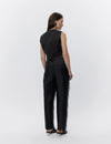 black waistcoat with fringe detail on the front and satin back rear view 