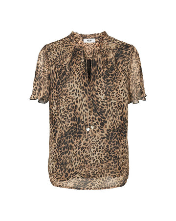 flat lay leopard print blouse on white background