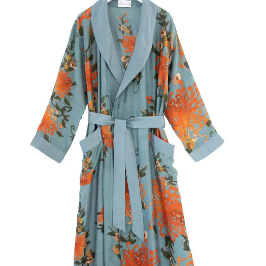 grey floral dressing gown