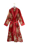 red floral dressing gown