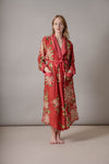 red floral dressing gown