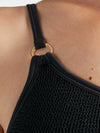 Close up detail of one shoulder swimsuit from Hunza G
