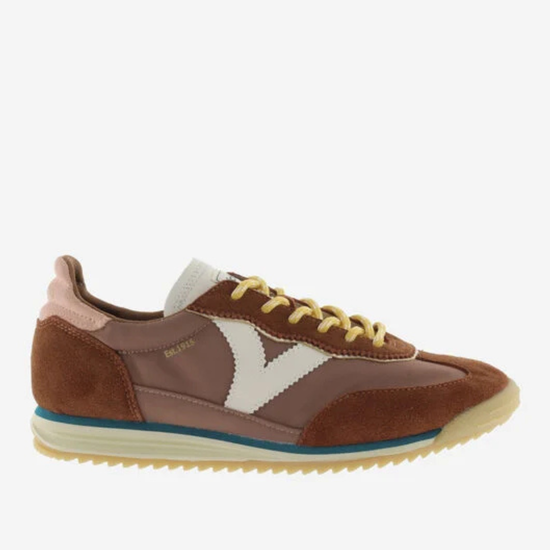 terracotta coloured suede trainers with cyclist toe and serrated tread