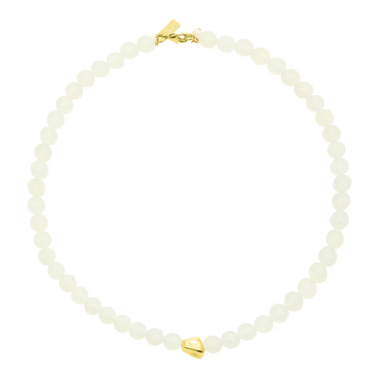 White opal beaded necklace with gold plated details from Talis Chains