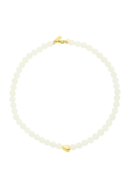 White opal beaded necklace with gold plated details from Talis Chains