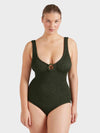 Model shot of green one size bikini from HunzaG